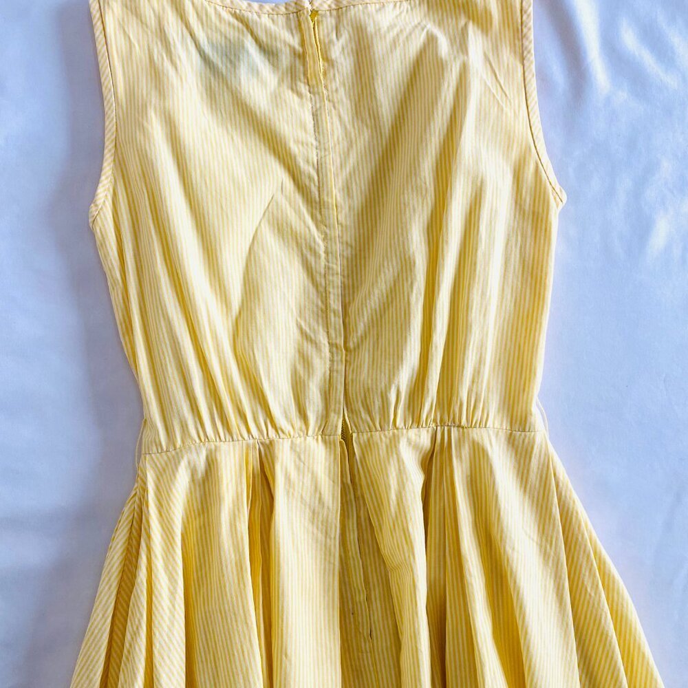 VTG Sue Brett 1960s yellow striped cotton A-line dress Women's Small pleats - Picture 6 of 13